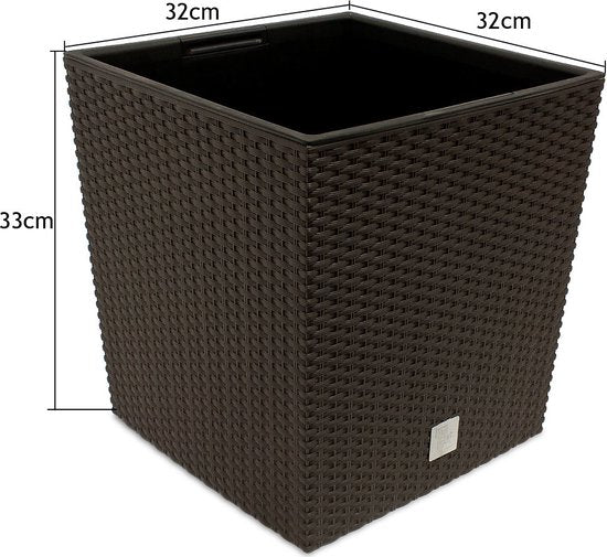 Prosperplast Bloempot/plantenpot Rato - rotan look - met binnenpot - bruin - 32 x 32 x 33 cm - kunststof