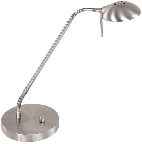 Stalen tafellamp Biron 1 lichts 7502ST met draaibare en kantelbare arm, 17 cm voetplaat, 185 cm snoer, klassiek design, Mexlite