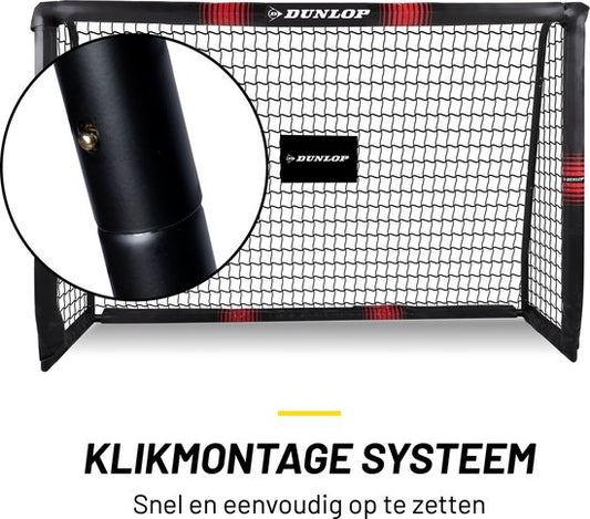 Dunlop Voetbaldoel - Voetbal Goal 180 x 120 x 60 cm - Voetbalgoal Groot - Buitenspeelgoed voor Kinderen en Volwassenen - Snelle Montage - Voetbal Training Doel - Metaal - Zwart/ Rood