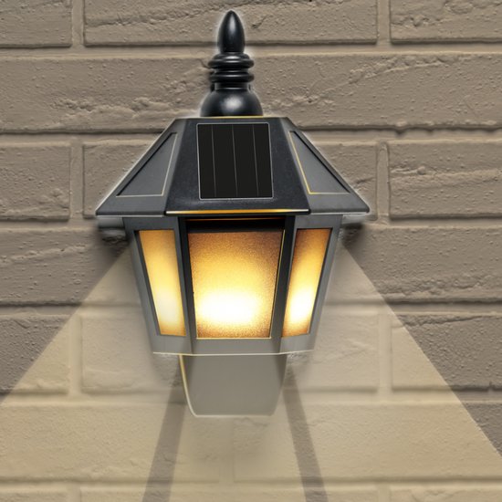 Grundig Solar LED Muurlamp Vlam Effect & Koel Wit - 2 Modi - Werkt Op Zonne-energie - IP44 - 6-8 uur