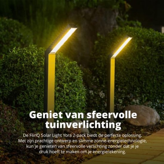 FlinQ Yora Solar Tuinverlichting - Tuinlampen op zonne-energie - Buitenlamp - Aluminium - 2-pack - Zwart