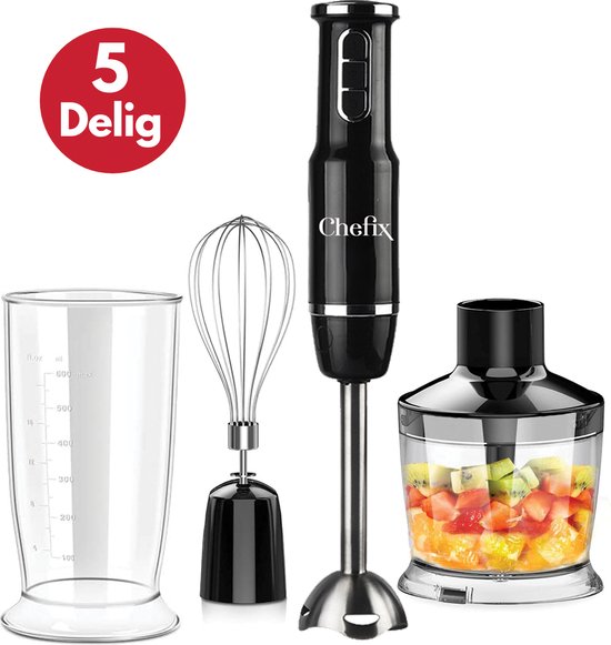 Chefix Staafmixer Set 4-in-1 – Staafmixers – Hakmolen Garde Klopper Maatbeker – 750 W – Zwart