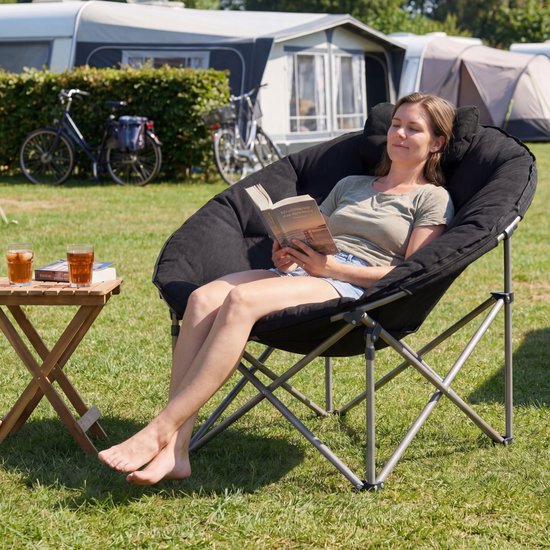 TRVLMORE Campingstoel XL - Opvouwbaar - 150KG Draagvermogen - Incl. Draagtas - Klapstoel - Kampeerstoel - Vouwstoel - Zwart