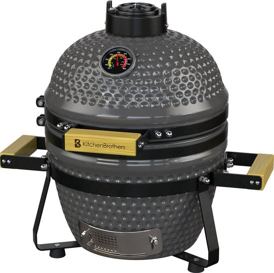 KitchenBrothers Kamado BBQ - 13 Inch Houtskool Barbecue - 27⌀ cm - PFAS-vrij - Deluxe Set - Egg BBQ met Accessoires inclusief Hoes - Grijs