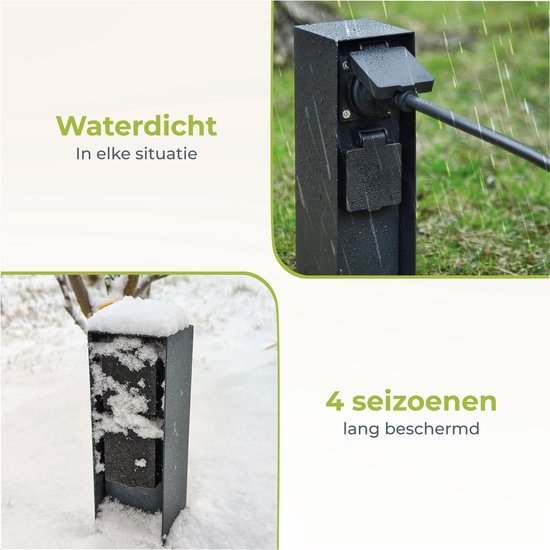 Luft Tuinstopcontact - Op zuil met zijaarding - 2 Stopcontacten - Tuinpaal - Buiten - Waterdicht - Paal - Doos - Contact - IP44 - Mat zwart - Doos - Met - Stopcontact