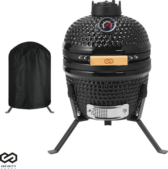 Infinity Goods Kamado BBQ Egg - 13 Inch - Inclusief Hoes - Houtskoolbarbecue - Ø 27 CM - Zwart