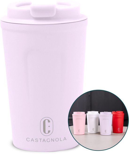 Castagnola Thermosbeker - Koffiebeker To Go - Reismok voor Koffie en Thee - Theemok - 380 ML - RVS - Paars