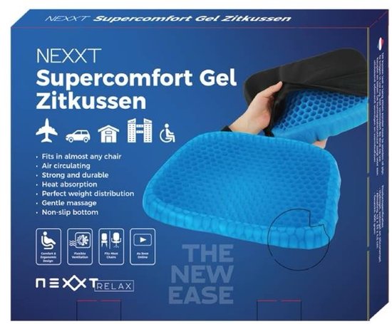 Nexxt Drukverlagende Gel Zitkussen – Gelkussen met Wasbare Hoes – Medische Kwaliteitsgel – Antislipbodem – Ondersteunt Rug - Ventilerend en Koel