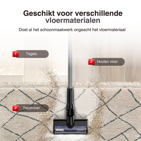 TurboTronic CF7 Draadloze Steelstofzuiger met Handstofzuiger - Hoge Zuigkracht - Kruimeldief - Zwart/Zilver
