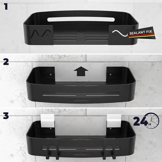 Sanicraft® Doucherekje - Zonder Boren - Geschikt voor elk type Muur - Hangend - Roestvrij - 2 Stuks - Zwart