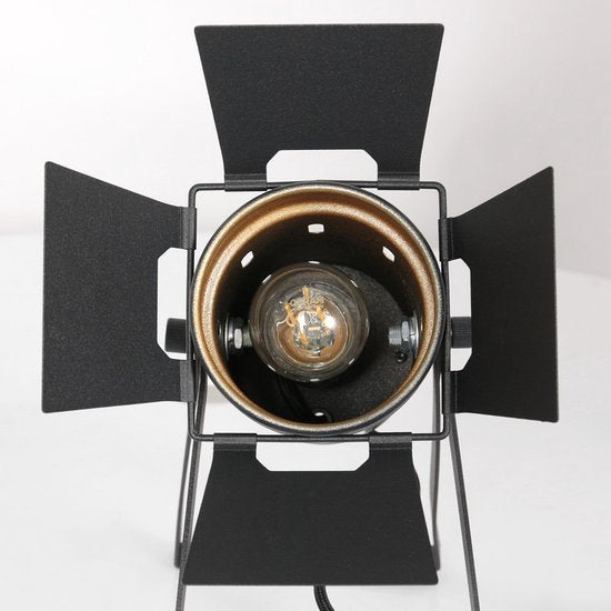 Tafellamp Carré 3380ZW - zwarte industriële lamp van metaal en kunststof, kantelbaar, E27 fitting, Mexlite