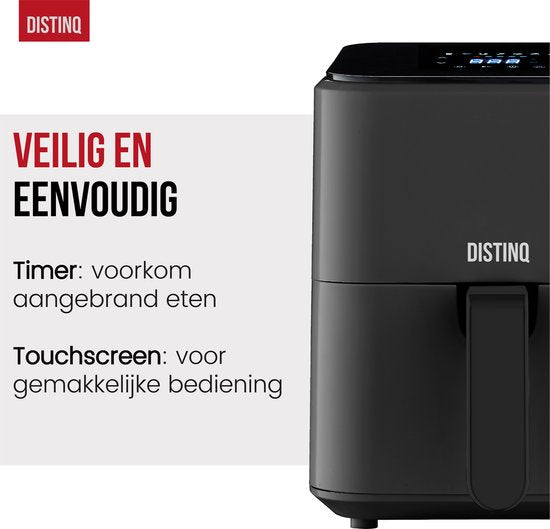 DistinQ Heteluchtfriteuse compact - Airfryer - 4 liter inhoud - Digitaal display - Zwart