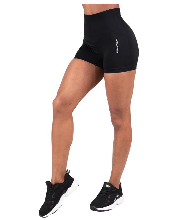 Gorilla Wear – Quincy Naadloze Shorts – Maat XS/S & Vierwegstretch – Voorzien Van Slim Fit En Hoge Taille – Voor Sport En Fitness – Zwart Nylon En Spandex