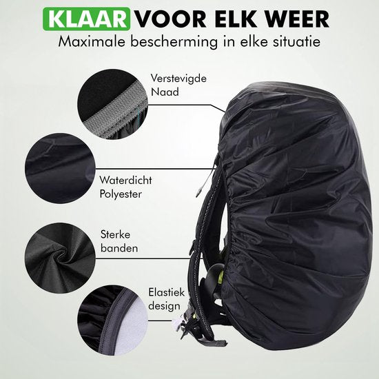 Travelhawk Regenhoes Rugzak - Waterdicht - Backpack Hoes - Reflecterend - 10-20L - Zwart