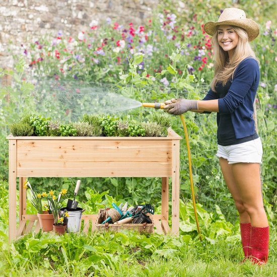 Coast Houten Plantenbak Verhoogd Bed met Opbergplank voor Groeiende Planten 92 x 41x 81 cm