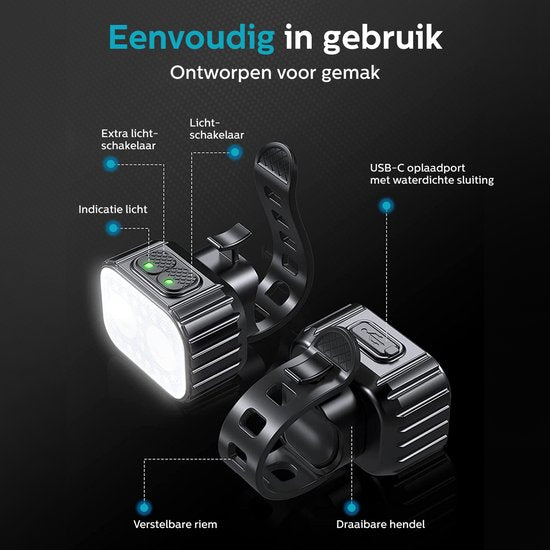 Inlustro Fietslamp Set - Voorlicht / Achterlicht - LED Fietslampjes Rood en Wit - Fietslicht Koplamp - Waterdicht - USB Oplaadbaar