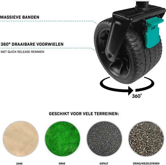 VONROC Bolderkar – Met zitfunctie – Opvouwbaar – 120 kg draagvermogen – 115l inhoud – Massieve anti-lek wielen – Stevig stalen frame – Polyester 600D - Zwart