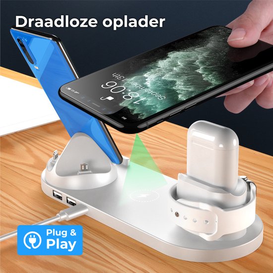 Nuvance - 6 in 1 Draadloze Oplader - Geschikt voor alle Qi Apparaten - Wireless Charger - Draadloze Opladers