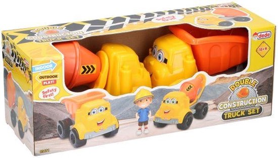 Let's Play Speelset Bouwtrucks - 2 Stuks - Betontruck en Vrachtwagen met Laadbak - 3+
