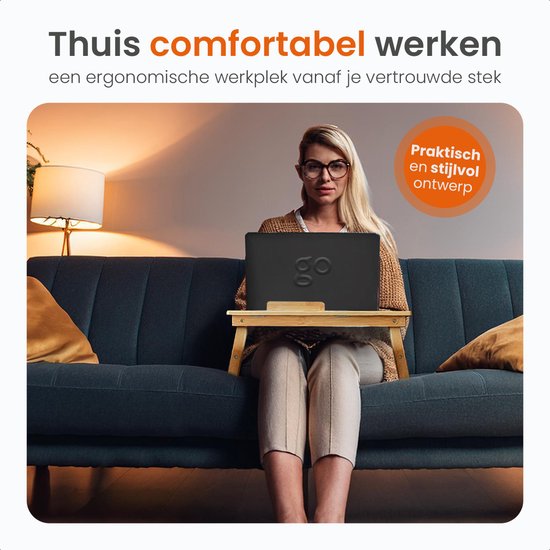 Goliving Laptoptafel - Uitklapbaar tot 39 cm Hoog - Verstelbaar & Opvouwbaar Werkblad - Ergonomische Laptop Tafel - Banktafel - Bedtafel - Laptopstandaard - Hout