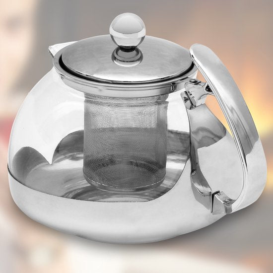 Monzana Glazen Theepot - met RVS-Filter & Infuser 9 Kops - 1.2 Liter