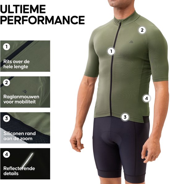 DANISH ENDURANCE Fietstrui voor Heren - Wielershirt - Korte Mouwen - Quick-Dry - Olijfgroen - Maat M