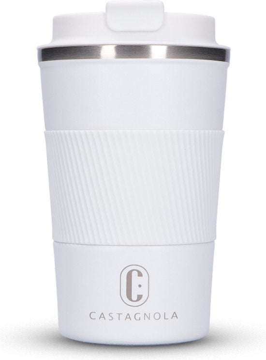 Castagnola Thermosbeker - Koffiebeker To Go - Travel Mug voor Koffie en Thee - Theebeker - 380 ML - RVS - Wit