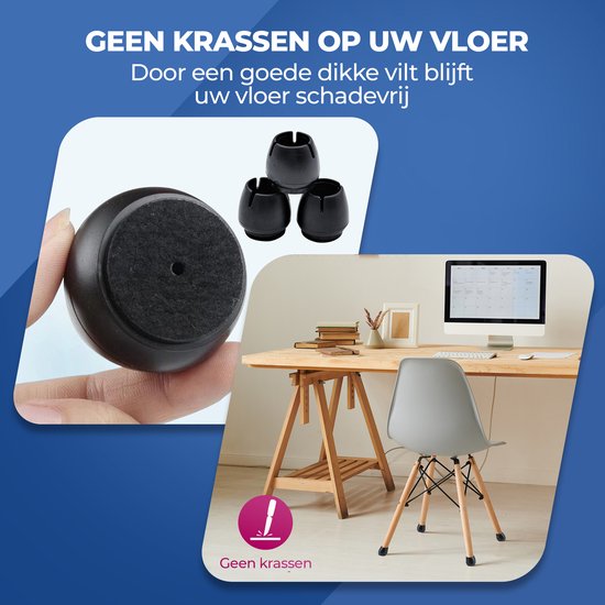 Roegaarden Stoelpoot Beschermers – Stoelpootdoppen – 12-16mm – 24 stuks – Zwart