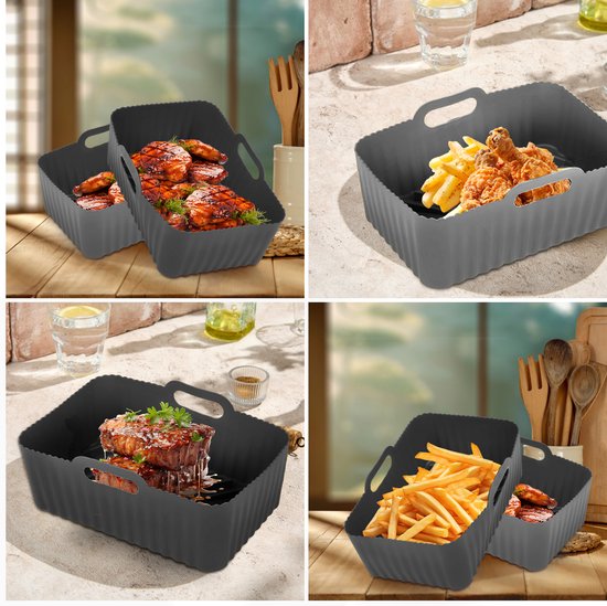 Airfryer bakjes siliconen - 2 stuks - Heteluchtfriteuse - Accessoires - Bakpapier - Geschikt voor XXL Philips, Ninja, Inventum - Mand - Veilig materiaal - Luft