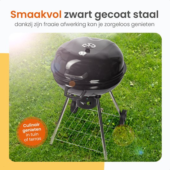 Goliving Houtskool Barbecue - Ø54 cm - Inclusief Accessoires - Houtskoolbarbecues op Wielen - XXL BBQ met Deksel - Rond - 65 x 89 cm - Zwart - Metaal