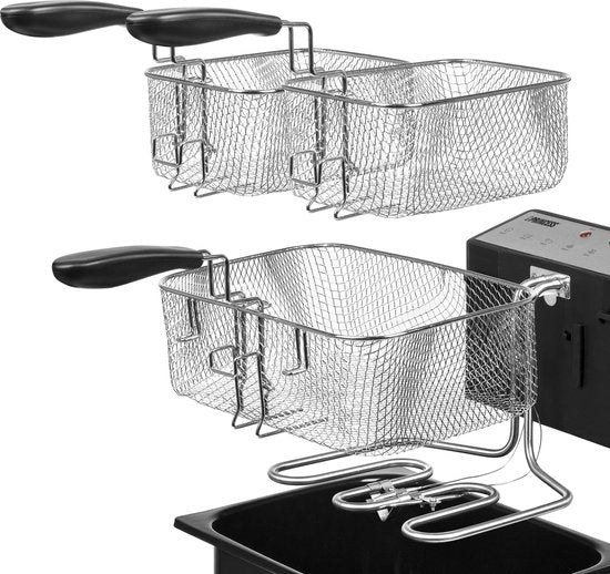 Princess Frituurpan 185000 – Grote friteuse - 1 grote en 2 kleine manden - 5 liter - 3270W - Kijkvenster - Koude zone - Anti reukfilter
