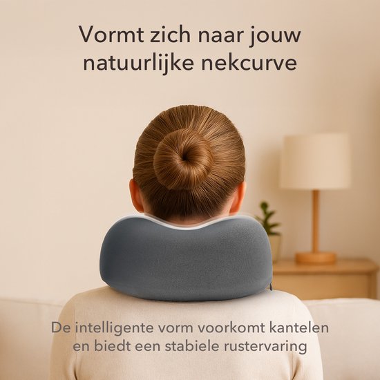 SC Travel Essentials - Nekkussen Set 3-delig - Ergonomisch Memory Foam Reiskussen met Oogmasker en Oordoppen - Ideaal voor Vliegtuig, Auto en Trein - Compact en Luxe - Apricot