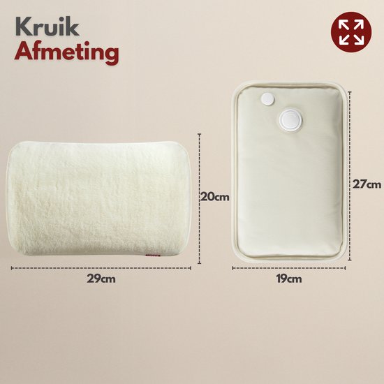 Coozie Elektrische Kruik – 1L – met ThermoSoft Hoes van Pluche – Verwarmende Zachte Warmwaterkruik – Warmtekruik – Beige