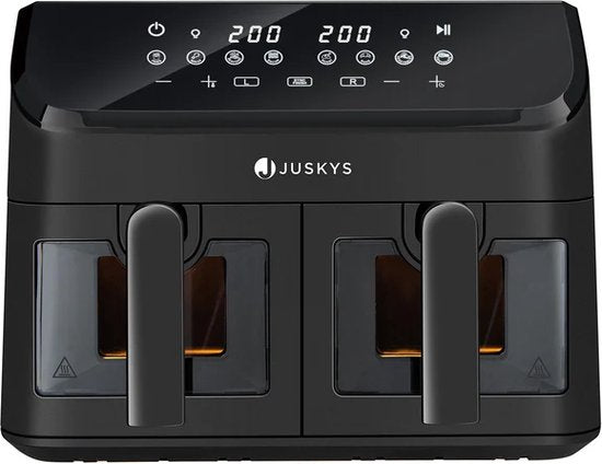 Juskys – Heteluchtfritteuse Dual Zone – 9 l – Voorzien Van 2 Kamers En Smart Finish Functie – Voor Gezond Bakken En Frituren – Zwart Kunststof En Staalplaat
