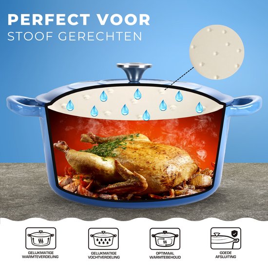 Castex Elegance Royal Gietijzeren Braadpan met Deksel 26 cm - Inductie Pan - Braadpannen Gietijzer - Blue