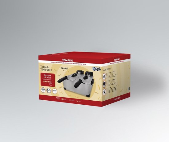 Tomado Dubbele Frituurpan – 2 x 3 liter – 3600 W – 52 x 41 x 21,5 cm – RVS