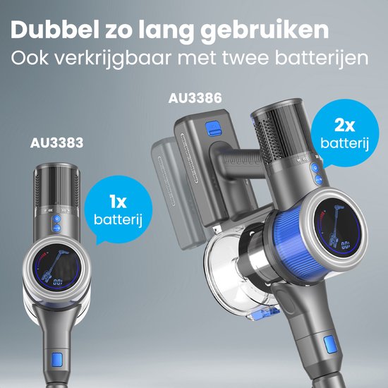 Auronic Steelstofzuiger Draadloos 350W - Draadloze Stofzuiger - HEPA Filter - Zelfstaand - Op Accu - Zonder Zak - Kruimeldief - Vacuum Cleaner - Grijs/Blauw