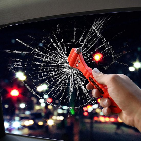 Noodhamer voor de auto, set van 2, noodhamer met gordelsnijder en geharde punten, hamer voor noodgevallen, veiligheidshamer met gordelmes
