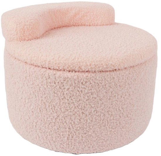 Ceruzo Kinderpoef – Roze Opbergstoel – Teddy Boucle– Zachte rugsteun- Ø 35 -H28 cm