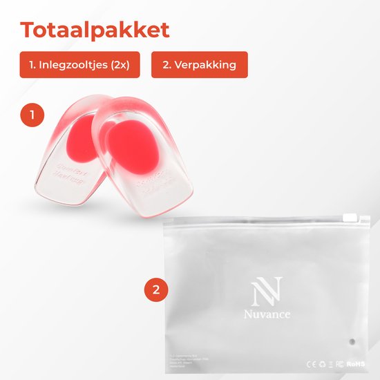 Nuvance - Hielspoor Zooltjes - Hielbeschermers - Inlegzolen - Hielspoor - 2 Stuks voor Maat 34-38 - Rood