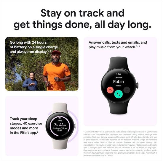 Google Pixel Watch 2 – Zilverkleurige kast – Blauw sportbandje – GPS – 5ATM – Fitbit functies – 24u batterij – AMOLED scherm