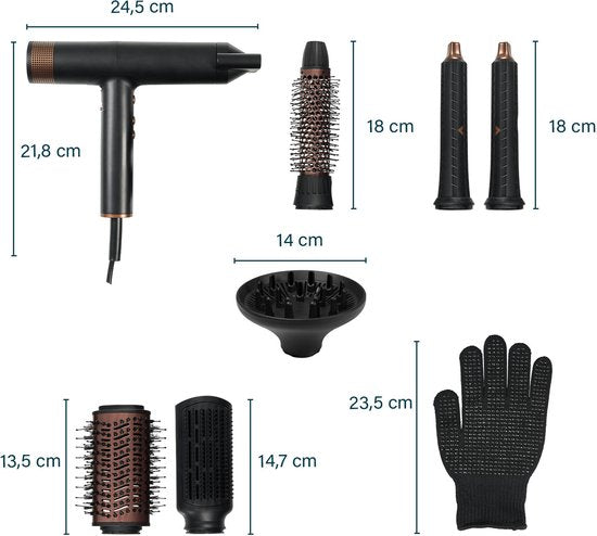 Princess Airstyler Pro 529205 - 7 in 1 - 2000 Watt - 1.8m snoer - BLDC Motor - Luxe Opbergtas - Hitte handschoen - Multi Styler - Hairwrap - Haarstijler - Haardroger - Warmteborstel - Fohnborstel - Krulborstel en Stijlborstel