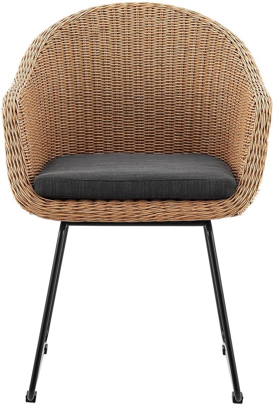 Juskys – Cody Rotan Tuinstoelen Set van 2 – 59 x 57 x 82 cm – Voorzien Van Comfortabele Zitkussens En Stalen Frame – Voor Terras En Eetkamer – Naturel Rotan En Staal