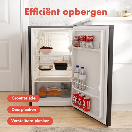 KitchenBrothers Tafelmodel Koelkast – 88L – Vrijstaand – Zwart – Compacte Mini Frigo met Verstelbare Planken