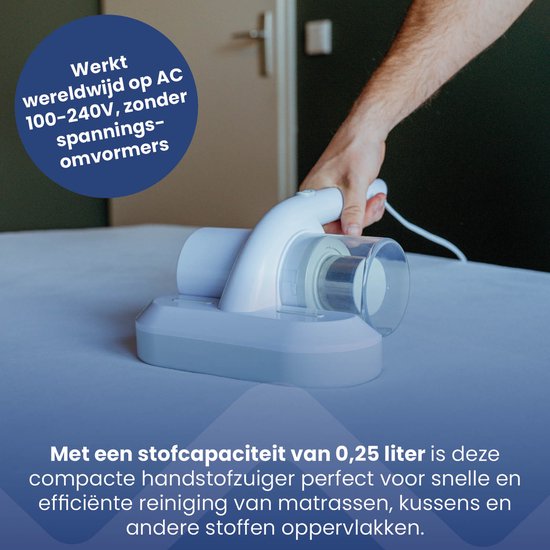 Nexxt Mijtstofzuiger met UV-C Licht Sterilisatie – Matrasreiniger – Huisstofmijt Stofzuiger – Dubbelfiltersysteem Vernietigt 99,9% Mijt – 300W