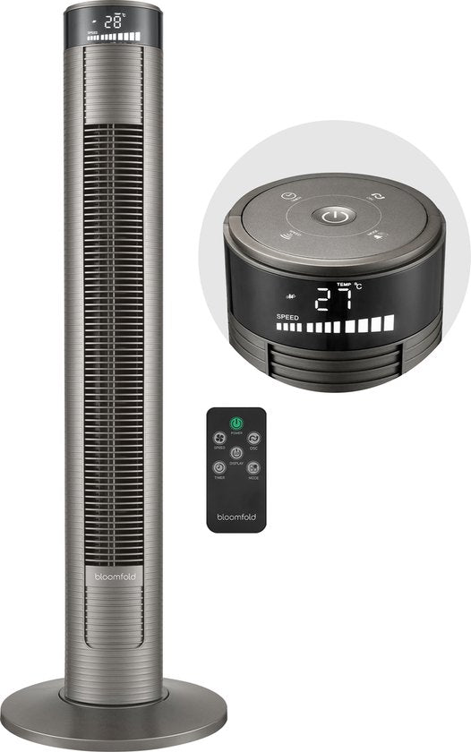 Bloomfold Toren Ventilator - 38 inches - Grijs - Afstandsbediening - Slaapstand - 12 uur Timer - Full Led Display