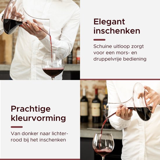 Luxwine® - Decanteer karaf - Wijnkaraf - 1,45L - Incl. 1000 Schoonmaakparels - Incl. kurkafsluiting - Decanter