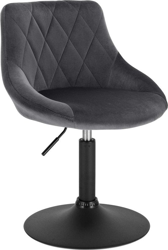 Rootz Velvet Barkruk - Tegenstoel - Verstelbare zitting - Draaikruk - Lounge Sessel - Gewatteerde kruk - Keukenstoel - Donkergrijs - 22,0x19,3x15,7 inch