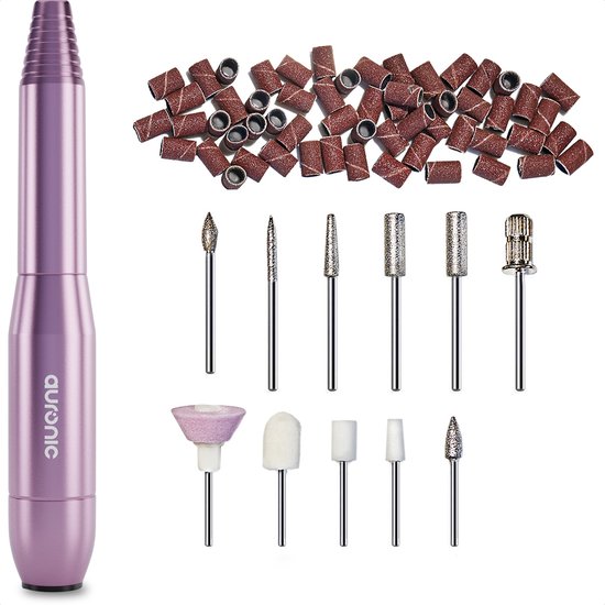 Auronic Elektrische Nagelfrees / Nagelvijl - 11 Bitjes en 56 Schuurrolletjes - Manicure / Pedicure - Roze