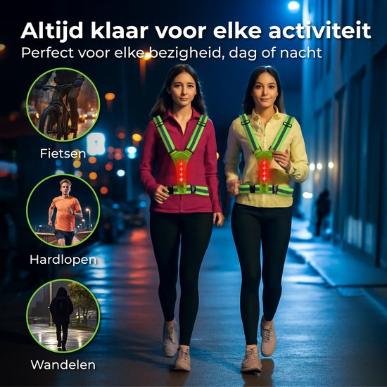 Nuvance Hardloopvest met Verlichting - Reflecterend Hardloopvest - 360 Graden Reflectie - Verstelbaar Running Vest - LED - Groen